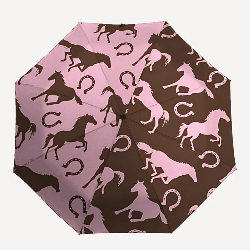 

1pc Horse Pattern Automatic Open/close Umbrella, 8-Rib sturdy structure, Portable Travel Umbrella, Parties, Everyday Useb086