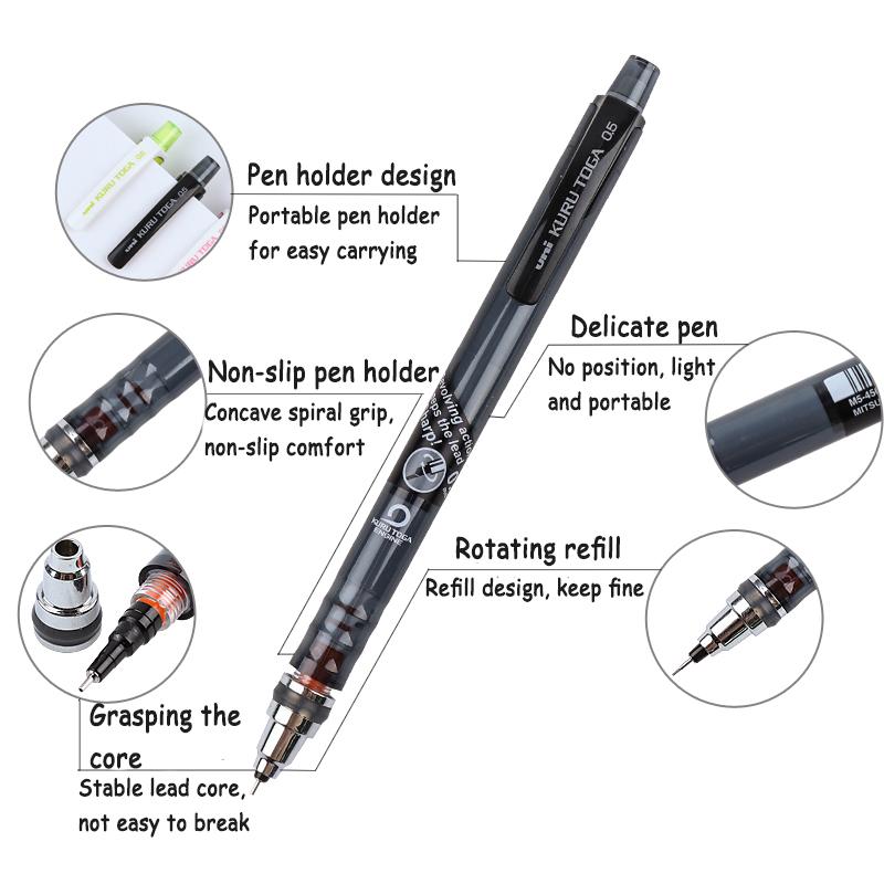 Uni KuruToga Mechanical Pencil, 0.5mm Smudge-Proof Auto Lead Rotation Writing/Drafting/Drawing Pen Japanese Stationery lapiseira