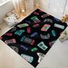 Gaming Console Pattern Carpet with Black Background, Colorful Design Suitable for use as an anti-slip for living room bedroom sofas