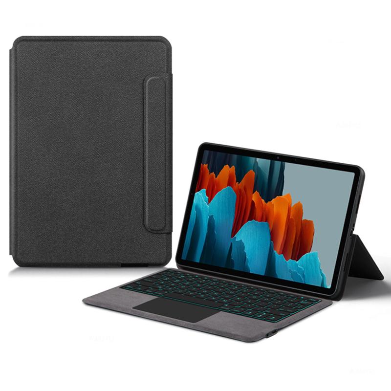 

For Samsung Galaxy Tab S8/S7 Leather Case+Touchpad Bluetooth-Compatible Keyboard with Backliter A