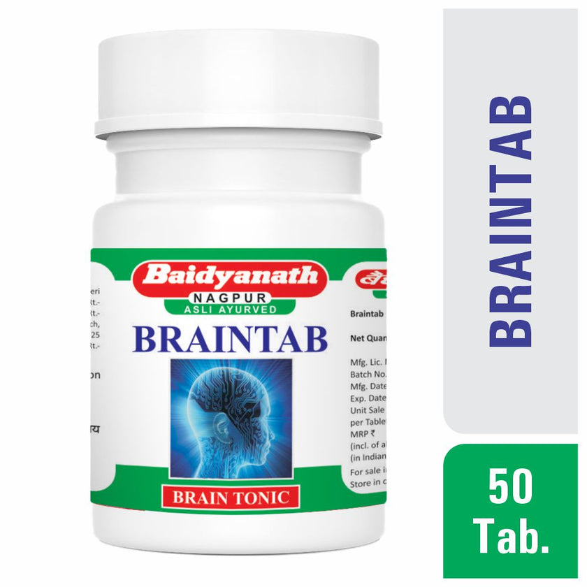 Baidyanath Asli Ayurved Braintab 50 Tablet Pack of 4 Natural Brain Support for Focus and Memory Enhancement