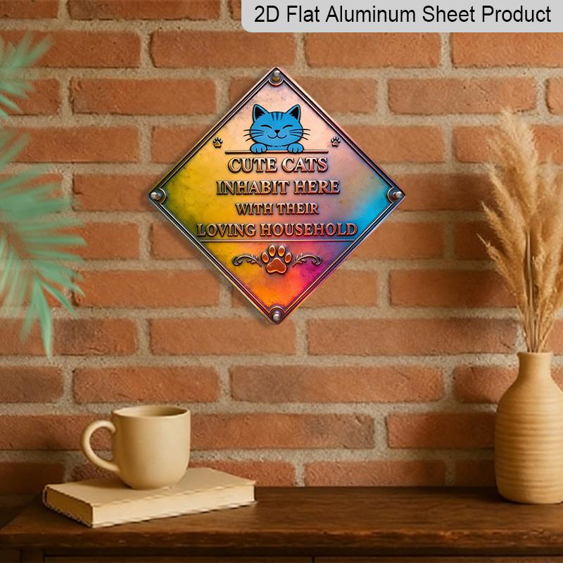 2D Flat, 1pc Funny Cat Wall Decor Suitable for Home & Office - Vintage Aluminum Metal Sign with Retro Cat, Suitable for Break Room, Living Room