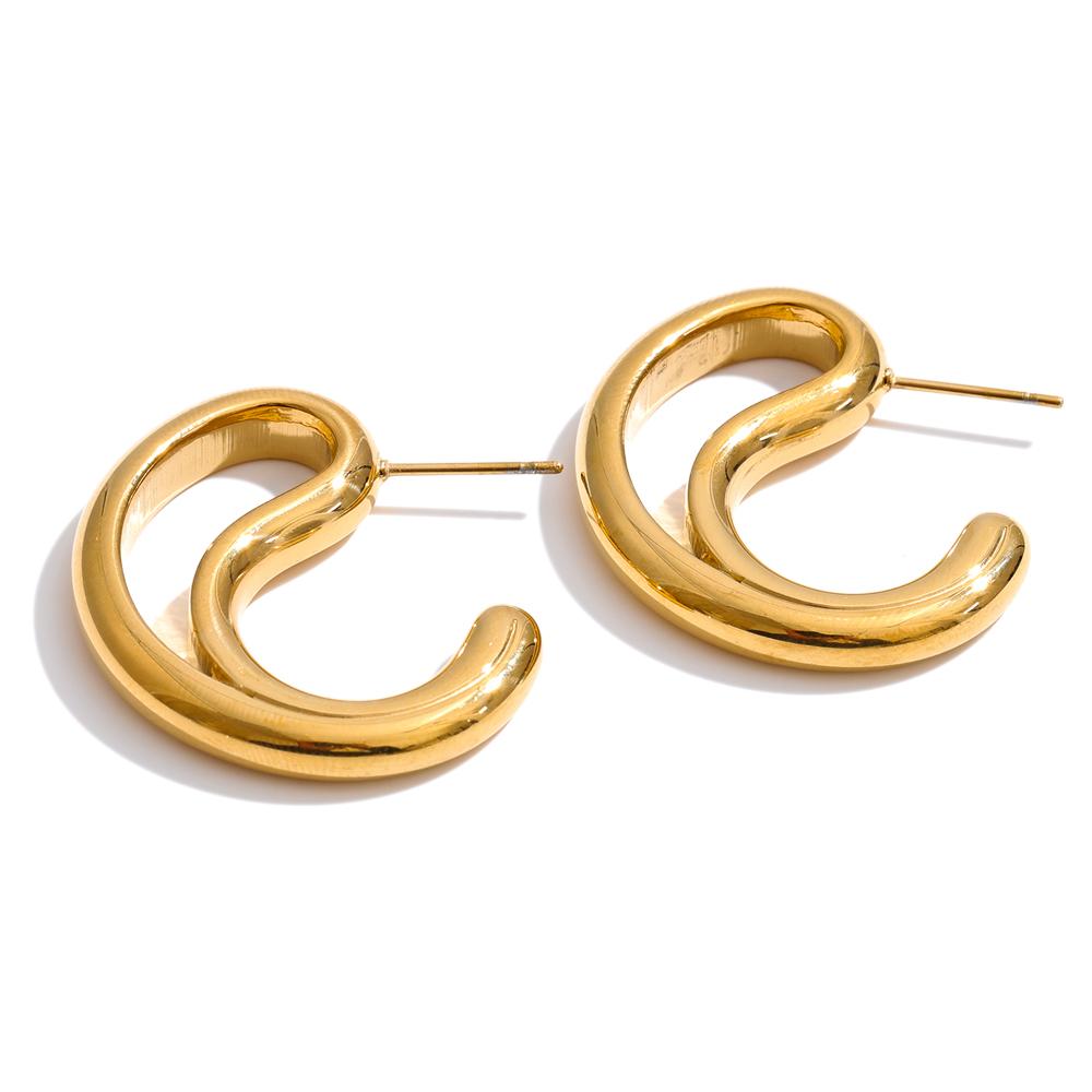 Yhpup Creativity Stainless Steel Geometric Hollow Unusual Earrings Gold Color Platinum PVD Plated Stylish Distinctive Jewelry