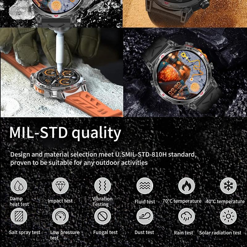 2026 Display Built-in GPS Smart Watch Men 1000Mah Battery Compass 10ATM IP69K Waterproof Tactics Sport Bluetooth call Smartwatch