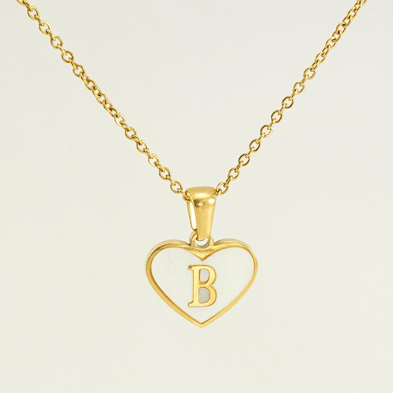 Personalized Heart Letter Necklace: Stainless Steel & Natural Shell Clavicle Chain