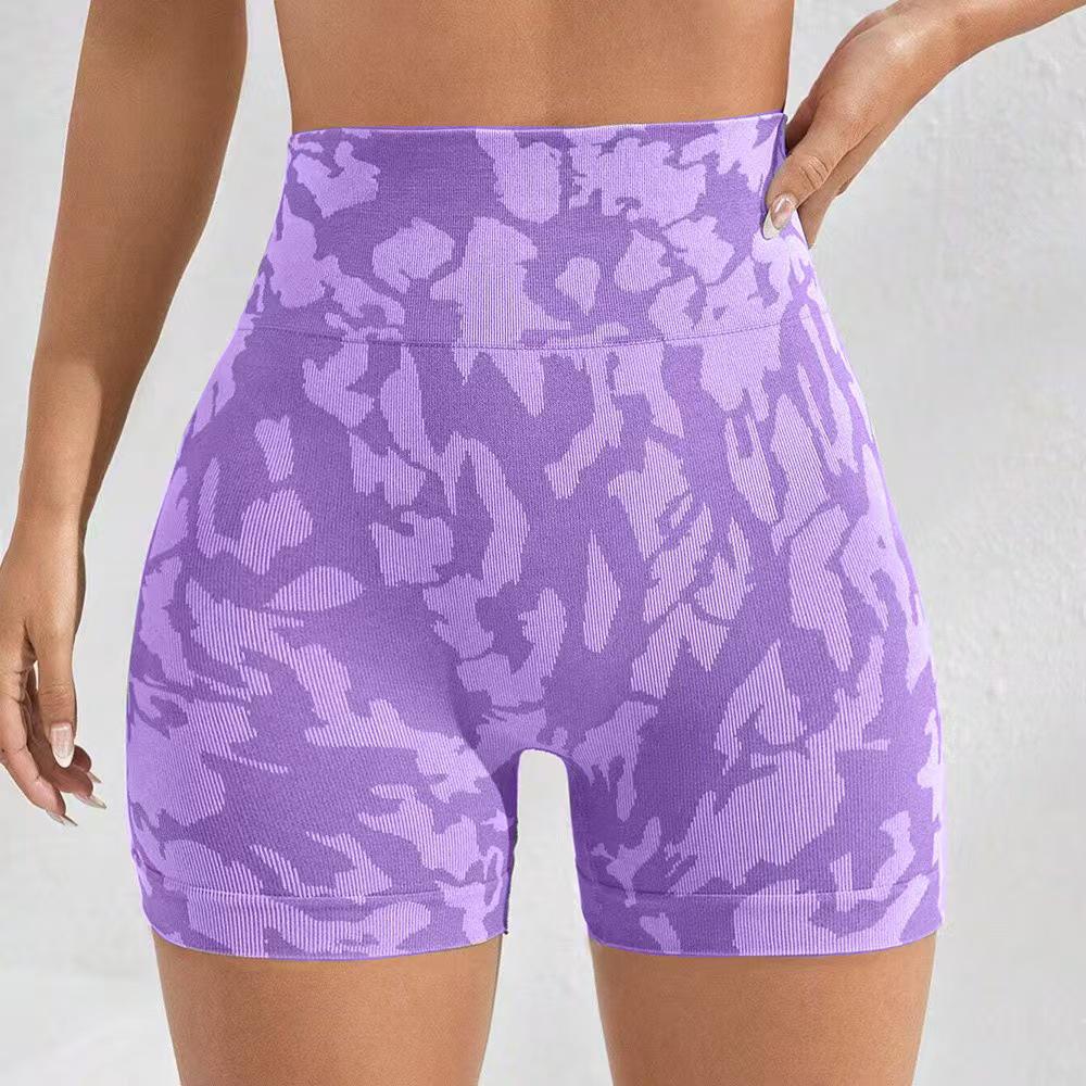 

Two-Tone Tie-Dye Seamless Bra with Chest Pads & Hip-Lift Yoga Shorts for Women S/M (Recommended 90-130 lbs) фіолетовий