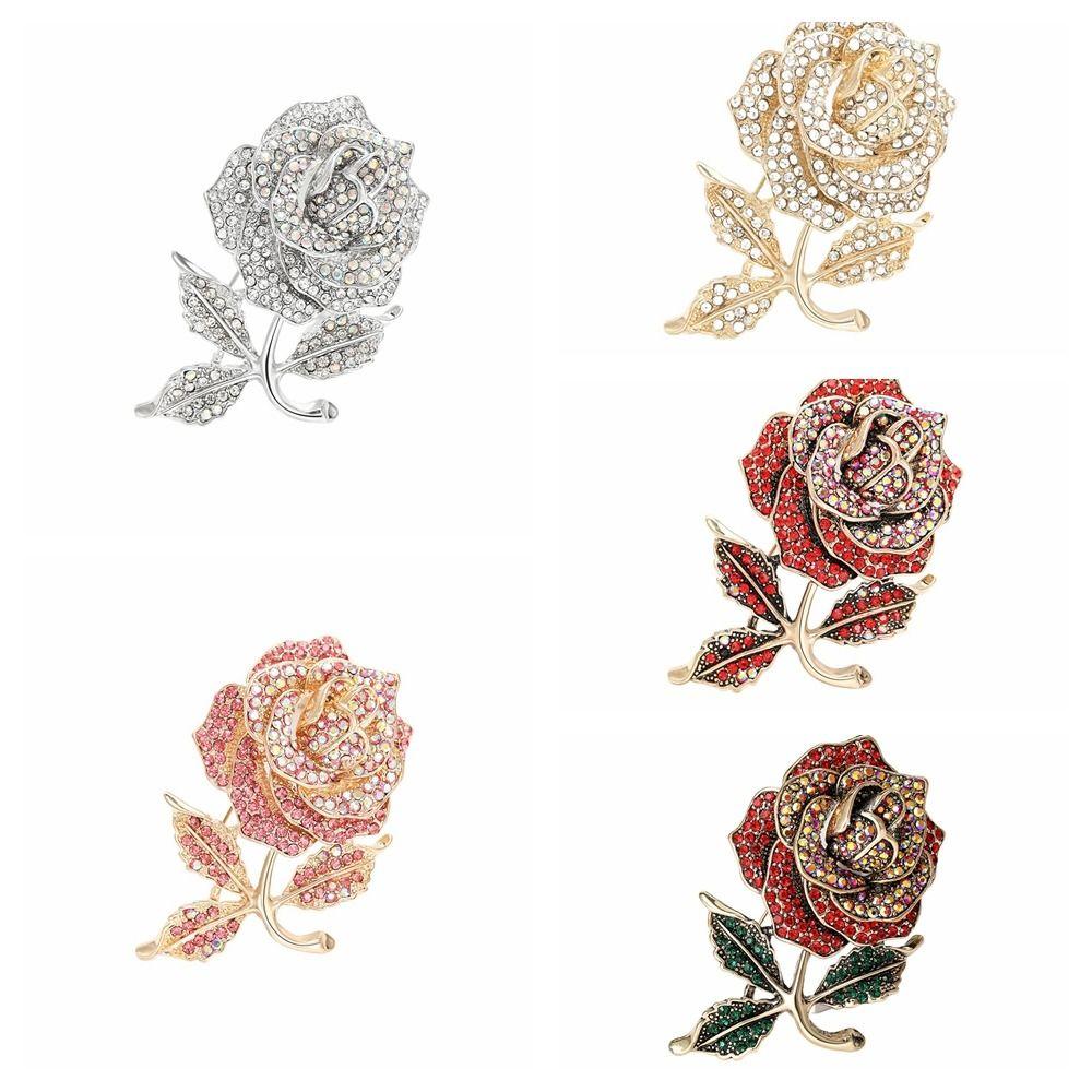 Elegant Sparkling Rose Brooch Rhinestone Light Luxury Flowers Pin Fashion Jewelry Korean Style Alloy Zircon Badge Office