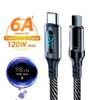 1 Pcs 6A 120W Cable Super Fast Charge Cable USB To Type C Nylon Data Cord With Led Digital Display Cable For Xiaomi Samsung New