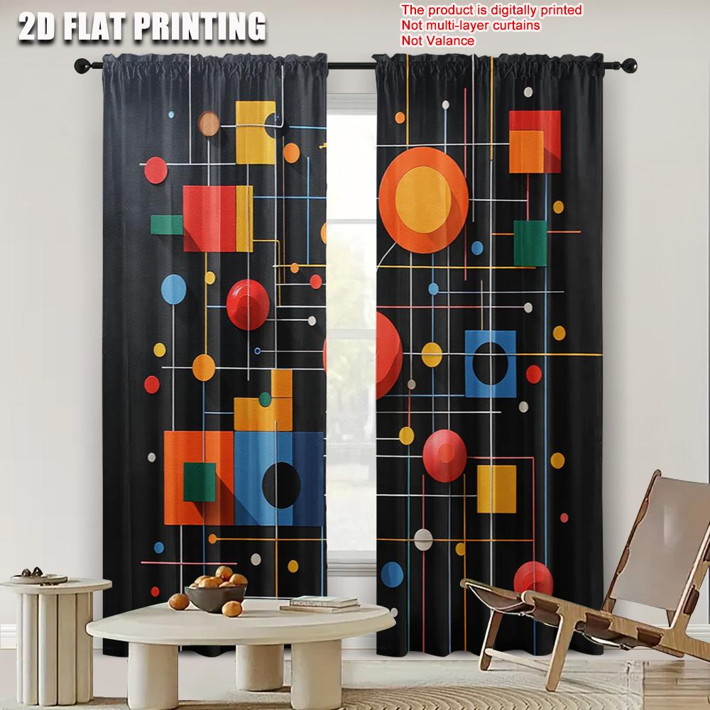 2pcs   2D flat printing Curtain abstract geometric Durable 100% Polyester Fabric  Without Electricity Spring Party & Holiday Decor