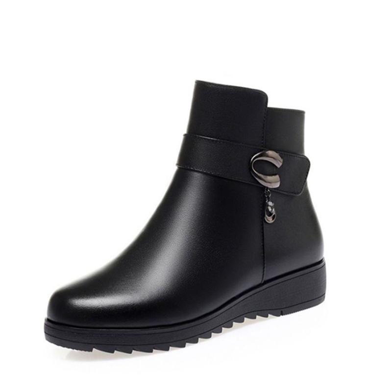 Warme Schuhe Damen Winter Fleece Reißverschluss Dicke Sohle Kurze Stiefel Runde Ballerinas