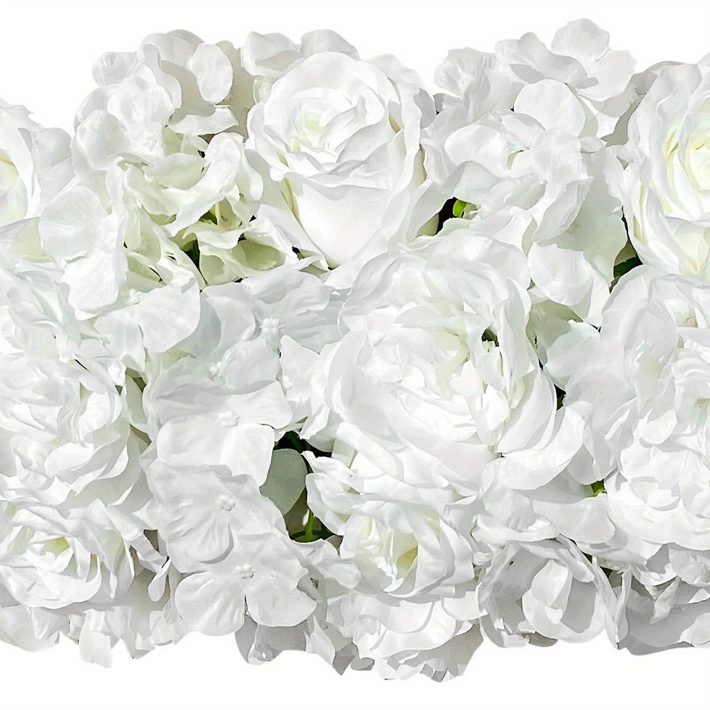 Artificial Silk Flower Row – Dahlia, Rose & Hydrangea – 39.4 Inch Realistic Faux Flowers for Wedding, Party & Home Decor – White