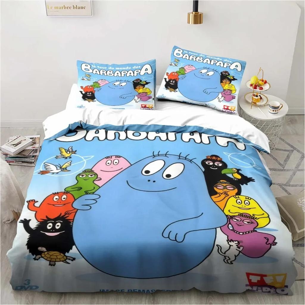 Cute Cartoon Les Barbapapa Bedding Set Soft Duvet Cover for Adult Kids Single Double King Size Bed