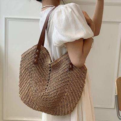 Women's Straw Beach Bag Handwoven Bag Shoulder Rattan Bag