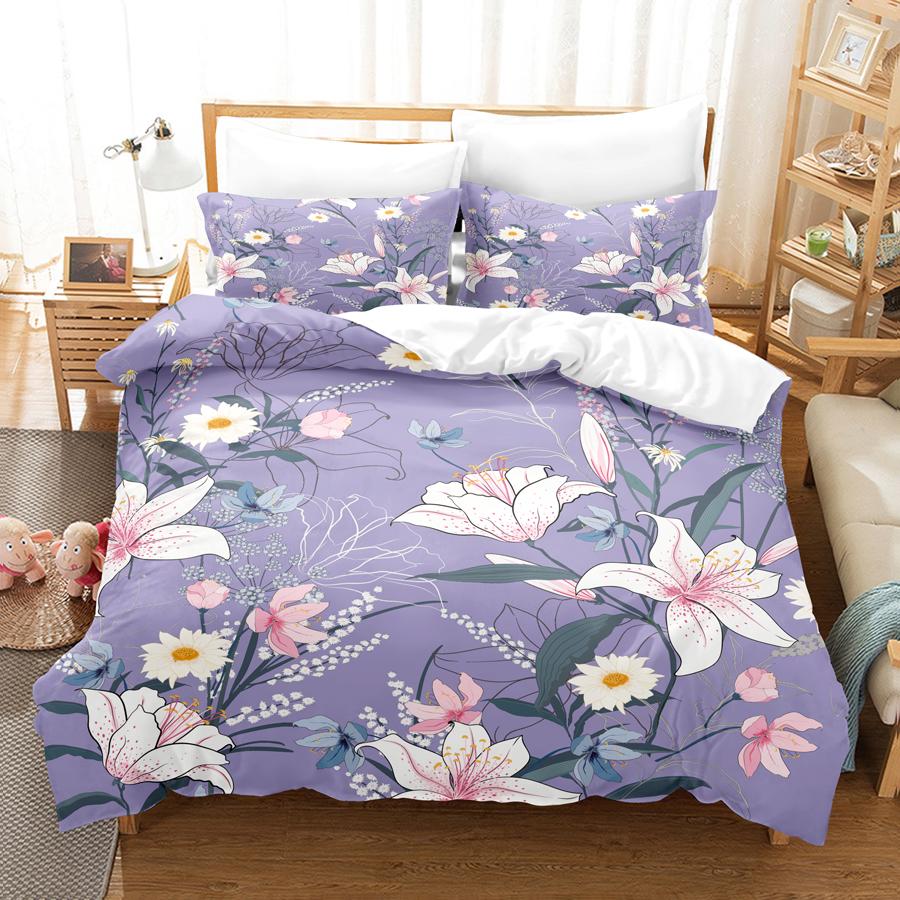 Blue Flower Duvet Cover Queen Size With Zipper Pillowcase 3D Floral Bedding Set 3pcs 2pcs Full King Twin Single Double Bed Thin