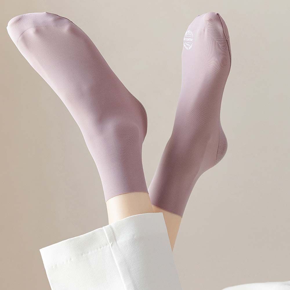 Thin Girls Seamless Any Cut Ice Silk Solid Color Middle Tube Socks Pile Socks Hosiery Women's Socks