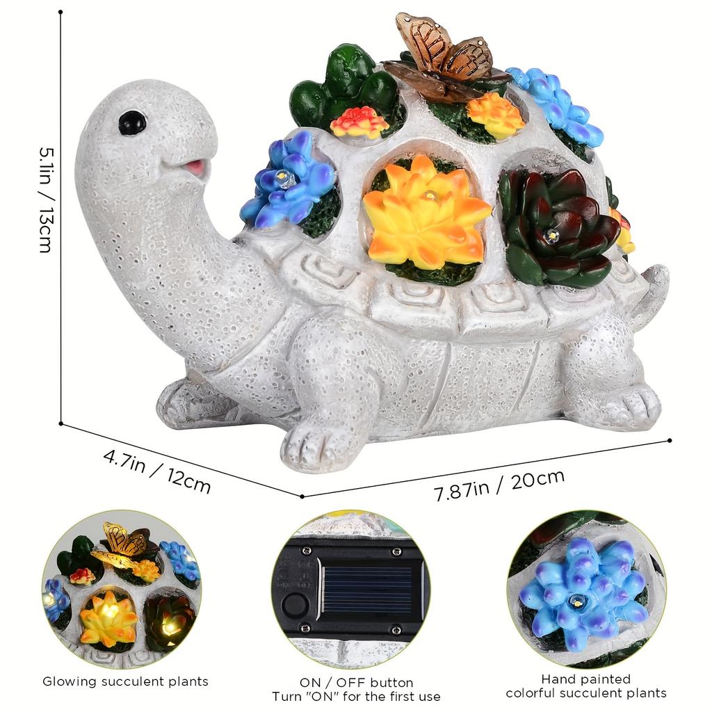 Solar Garden Turtle Statues Decor, Turtle Gifts For Moms, Solar Turtle With Butterfly Outdoor Decorations Solar Lights, Patio Lawn, Yard