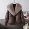 Kurze Damen-Pufferjacke mit luxuriösem Fuchsfellkragen, Warme Winter-Oberbekleidung