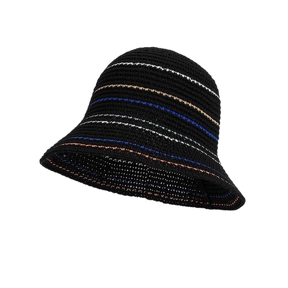 Hollow Out Knitted Bucket Hat Temperament Sun Protection Cap Colorful Striped Fisherman Hat Spring