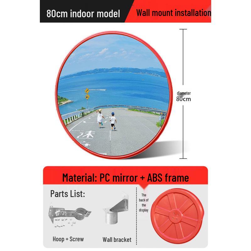 Outdoor Traffic Convex Mirror: Anti-theft Round Wide-Angle Reflective Mirror with Red Black Back