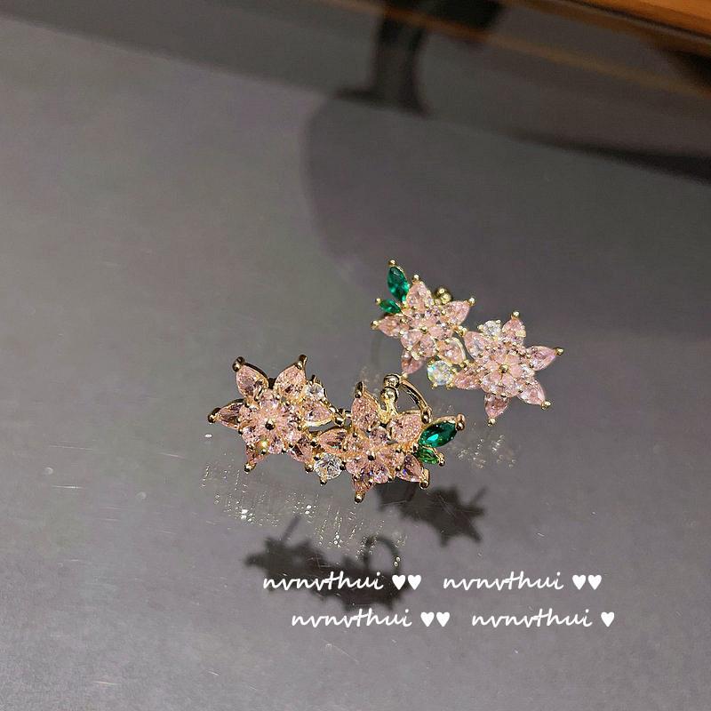 Oil Painted Peacock Emerald Flower Pendant, 18K Gold Plated Multi-Faceted Tetris Zircon Tassel Earrings