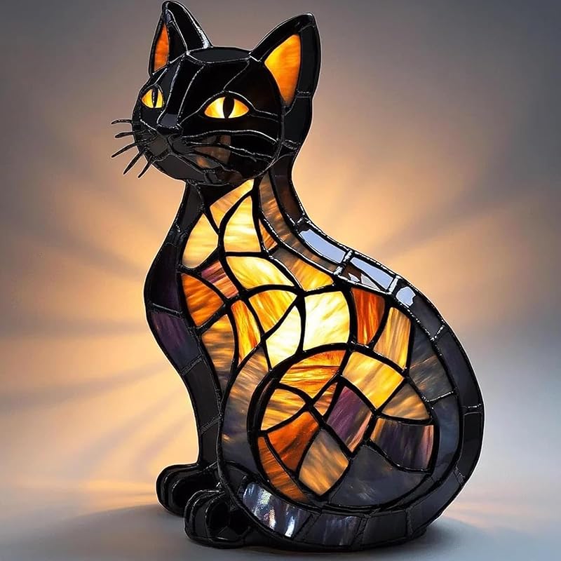 Cat Lamp, Stained Glass Cat Lamp,Cats Lam-p Stained Glass,Mosaic Cats Lamps, Retro Animals Lam p, Vintage Animal Night Light Home Decor, 2025 New