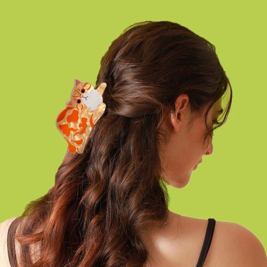 Women Hair Clip Cartoon Cat Dog Shape Hair Claw Anti-slip Teeth Large Size Back Head Shark Hair Claw Hair Accessories