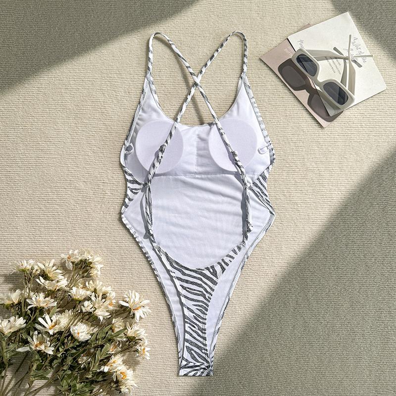 Zebra Printed Tankini Bikini Suit Women's Sexy One-Piece Thong Swimsuit Summer Backless Tight Beach Bikini Sets Female