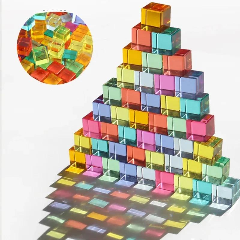 Discover Intime Unisex Kids 20Pcs High Transparent Cubes Acrylic Stacking Blocks Kids Montessori Sensory Toys Open Ended Play Translucent Rectangle Cubes
