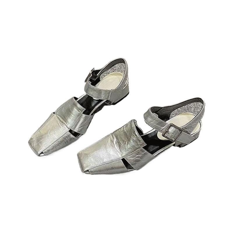 Fashion Summer Hollow Out Women Sandals Silver Chunky Pumps Luxury Design Buckle Strap Slingback Gladiator Rome Shoes Zapatos De Mujer