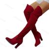 Fashion Autumn Women High-heeled Over Knee High Boots Elastic Flock Long Thigh High Boot Thick Heel Side Zipper Fashionable Womens Boots
