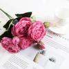30cm Rose Pink Silk Bouquet Peony Artificial Flowers 5 Big Heads 4 Small Bud Bride Wedding Home Decoration Fake Flowers Faux