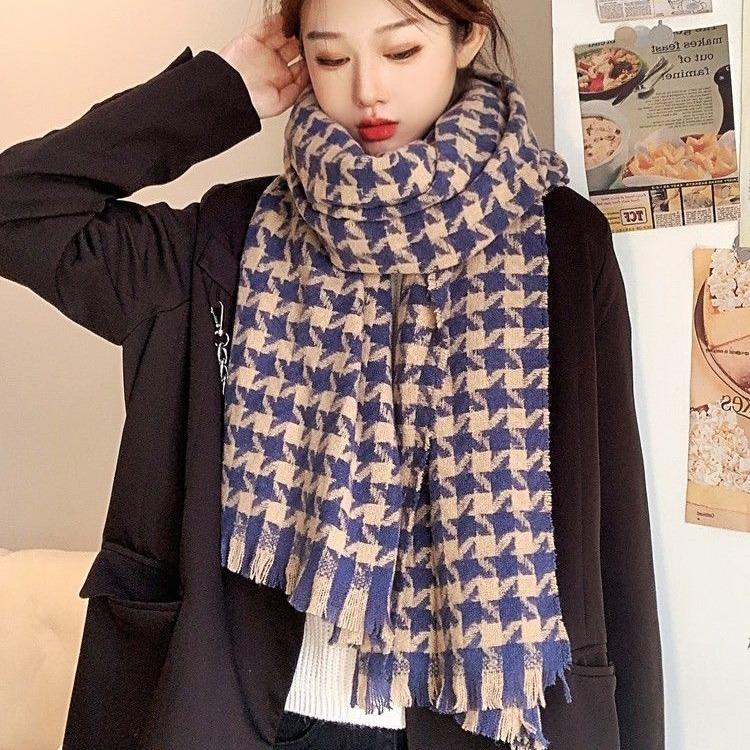 New Scarf for Women Winter Houndstooth Two color Korean Style Versatile High End Women's Autumn and Winter Warm Student Scarf
