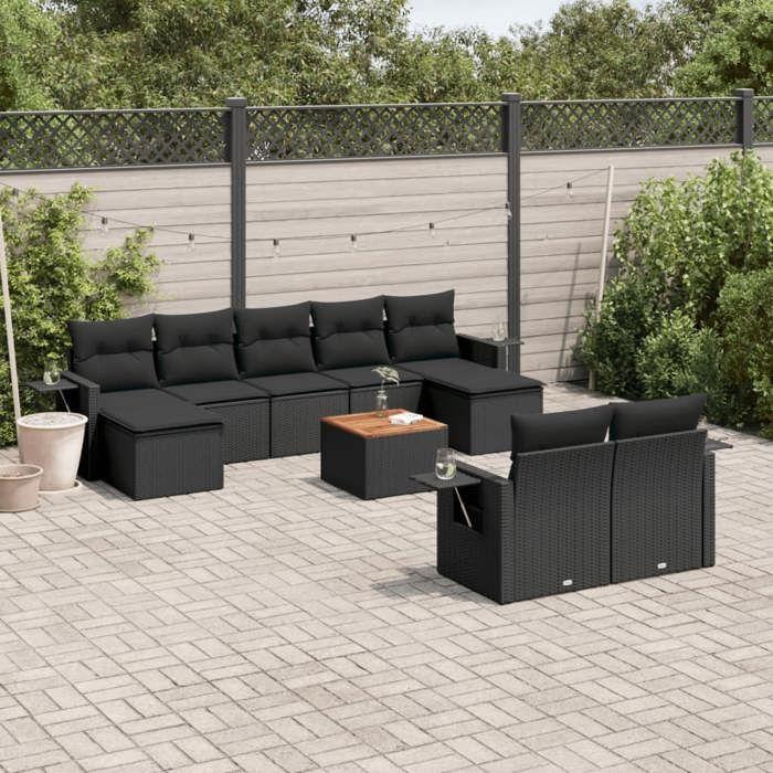 VidaXL Salon de Jardin avec Coussins 10 pcs, Canapés de Terrasse, Ensemble de Meubles de Patio, Mobilier d'Extérieur, Noir 3224774