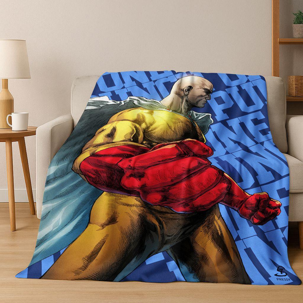 Anime One Punch Man Saitama Cartoon Cartoon Flannel Blanket,Cozy Soft Throw Blanket for Home Bedroom Bed Sofa Picnic Cover Kids