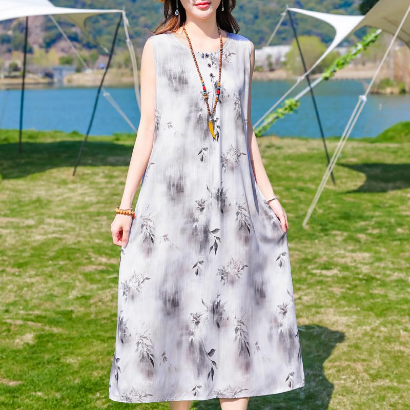 Plus Size Women's Elegant Dresses Loose Summer Sleeveless Dress Female Vintage Clothes