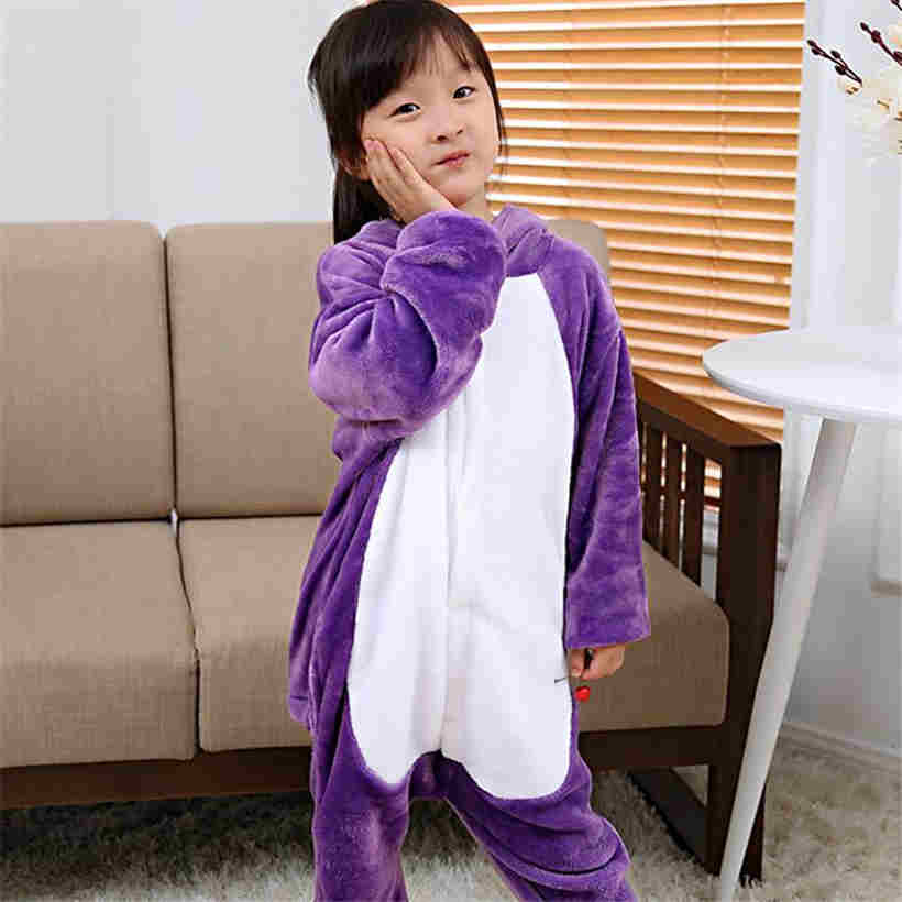 Autumn Winter Cartoon Animal One Piece Children Pajamas Flannel Coral Velvet Seepwear Set