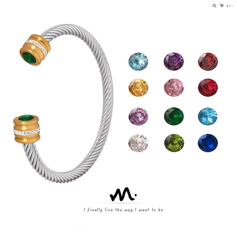 Titanium Steel Multi-Color Zirconia Open Bangle - Cross-Border Stainless Steel Hand Ornament