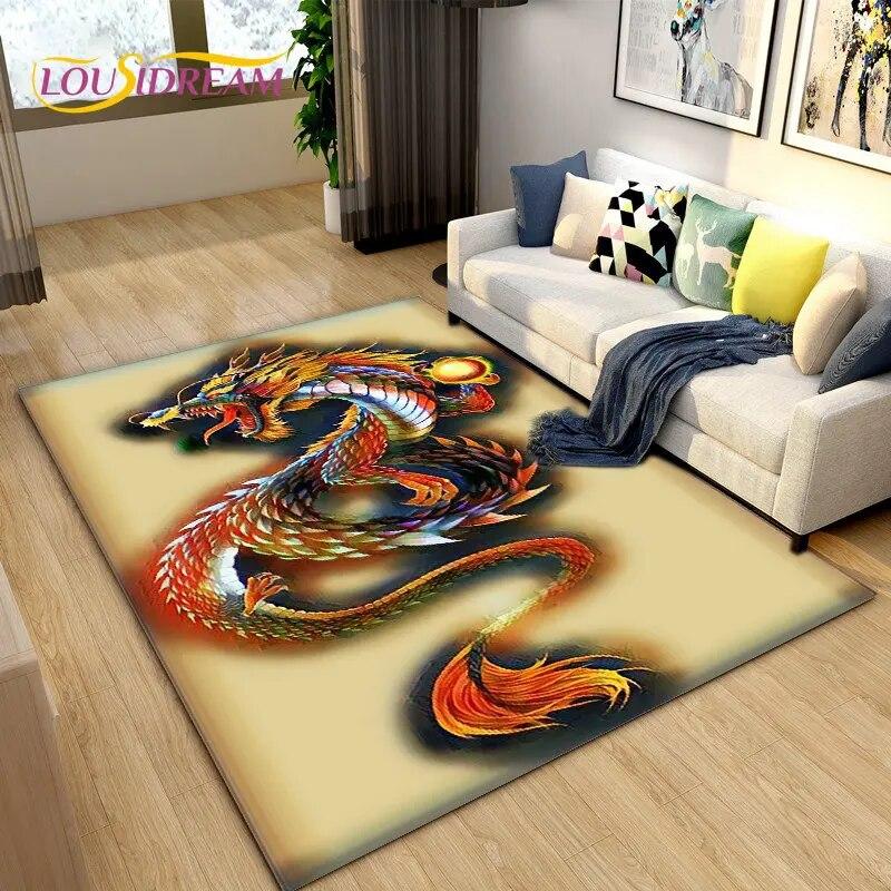 Koberec 3D Mysterious Dragon Area,Koberec do obývacího pokoje Ložnice Pohovka Dekorace rohožky,Děti si hrají hru Protiskluzová podložka na podlahu