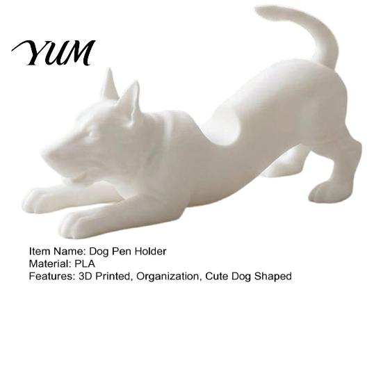 Minimalist Desktop Ornament for Office Cute Dog Pen Holder, 3D Printed Pencil Stand, Small Kawaii Puppy Figurine Rack Stretching Desk Organizer