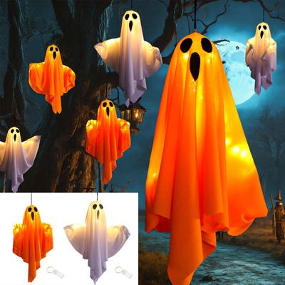 Halloween Hanging Ghost Decoration with LED Lights Battery Operated Ghost Hanging Ornament for Indoor Outdoor Halloween Party 50x40cm