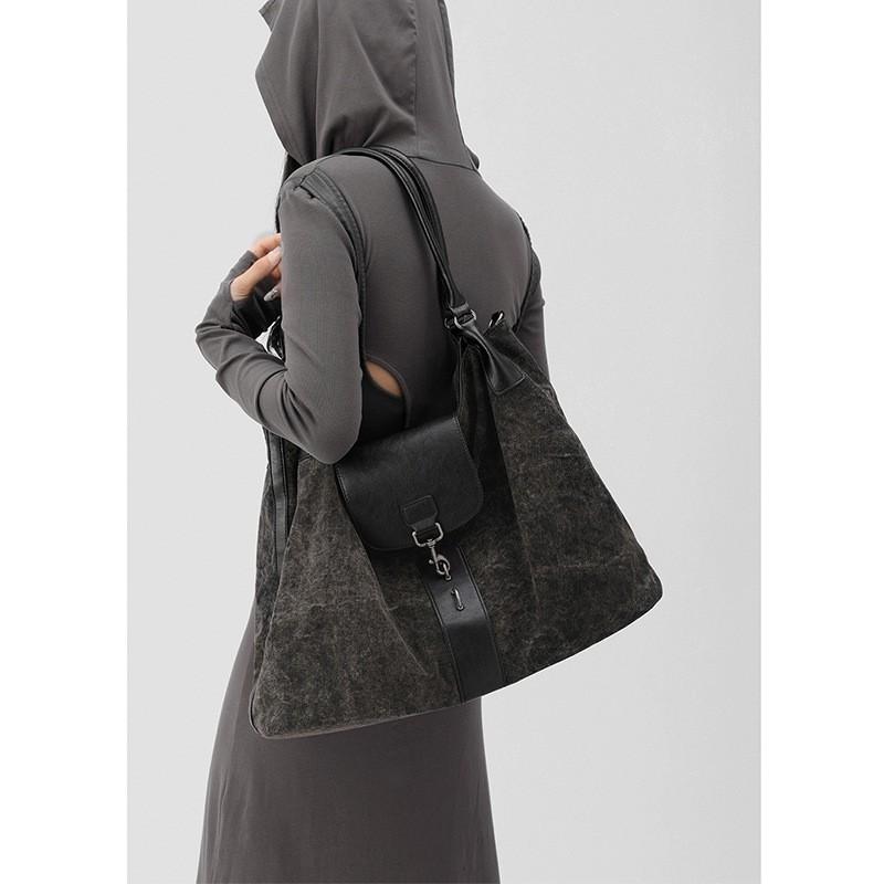Large Capacity Distressed Canvas Tote Bag Women Lightweight Shoulder Handbag Winter Casual Daily Use