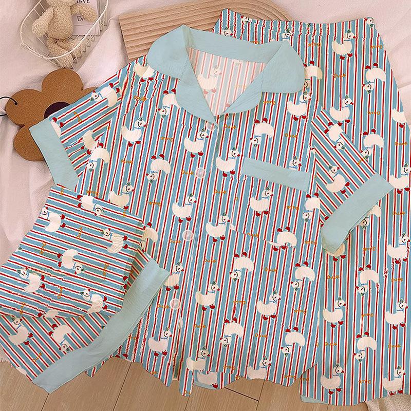Homewear Cloud Cotton Frühling und Sommer Pyjama Damen Kurzarm Hose Cartoon Welpe Mädchen Dreiteiler