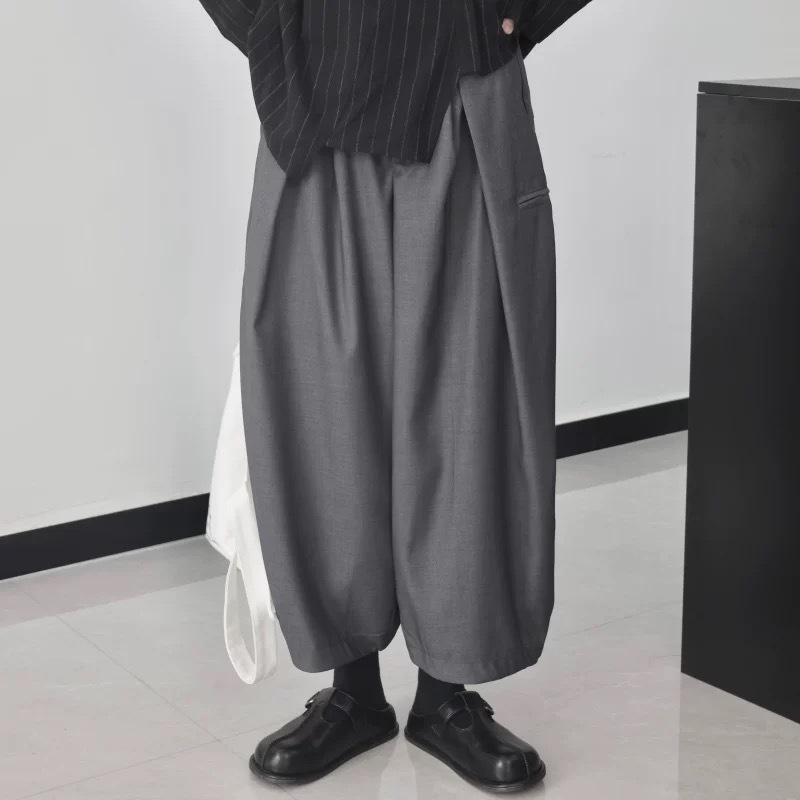 

Women s Casual Wide-Leg Lantern Pants - Dark Design, Slimming, Nine-Point, Spring & Autumn Wear. Small серый