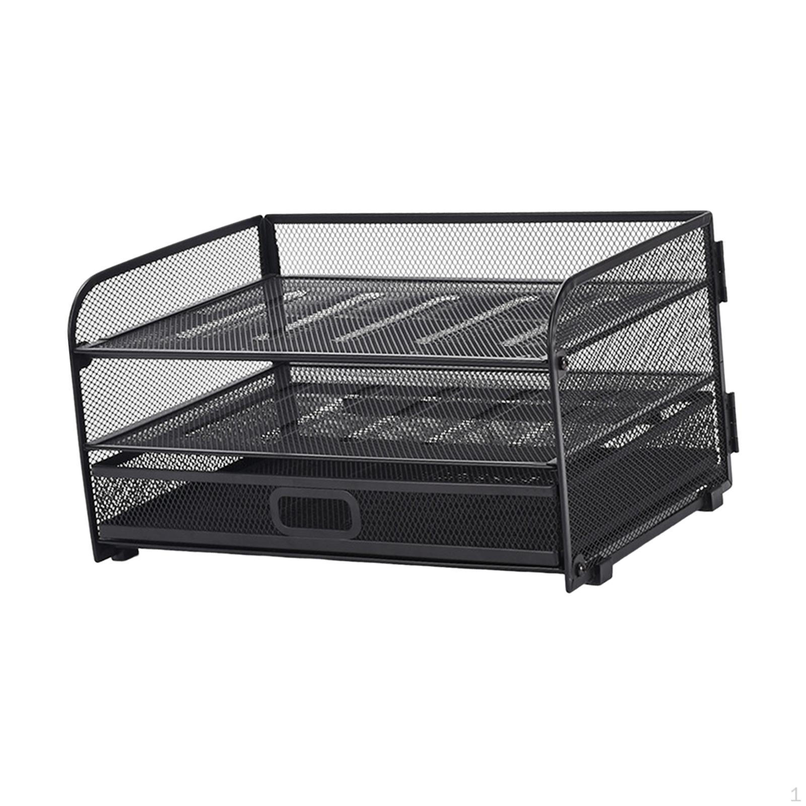 Desk Organizer File Holder Document Tray Rack Multifunctional Sturdy Mesh Desktop Sorter with 1 Drawer