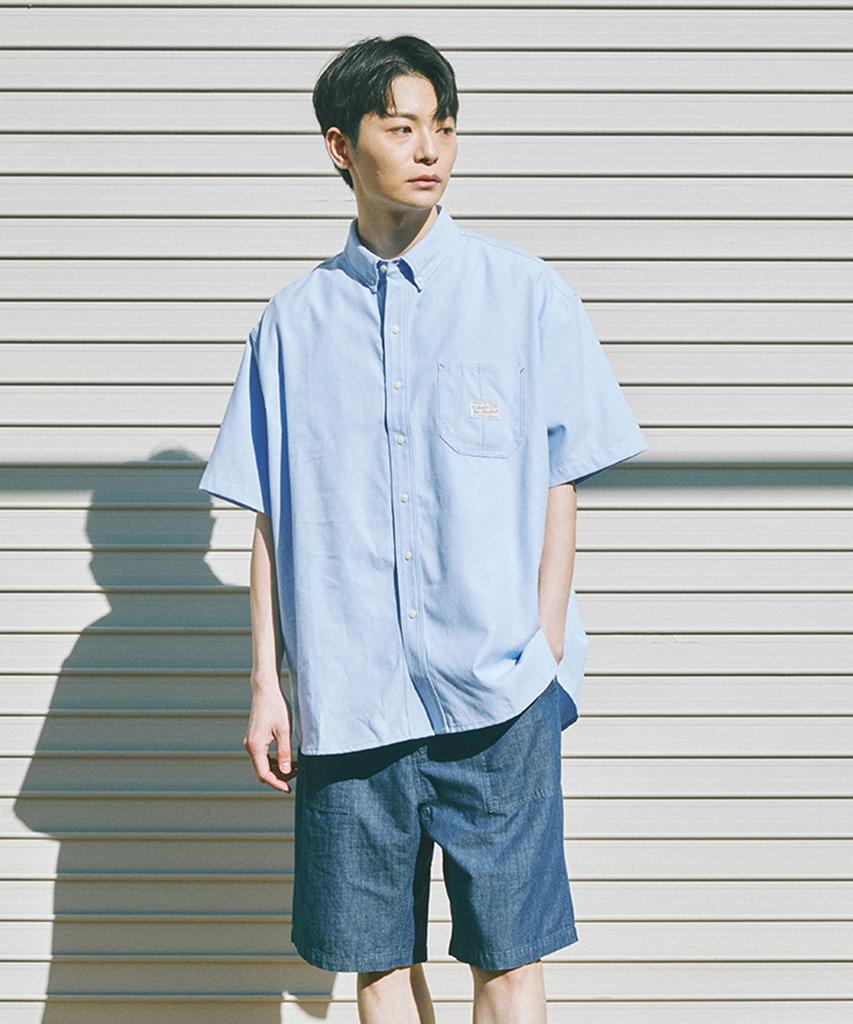 COLUMBIA UNIVERSITY Sl-Label One Pocket Oxford S/S Shirts Blue