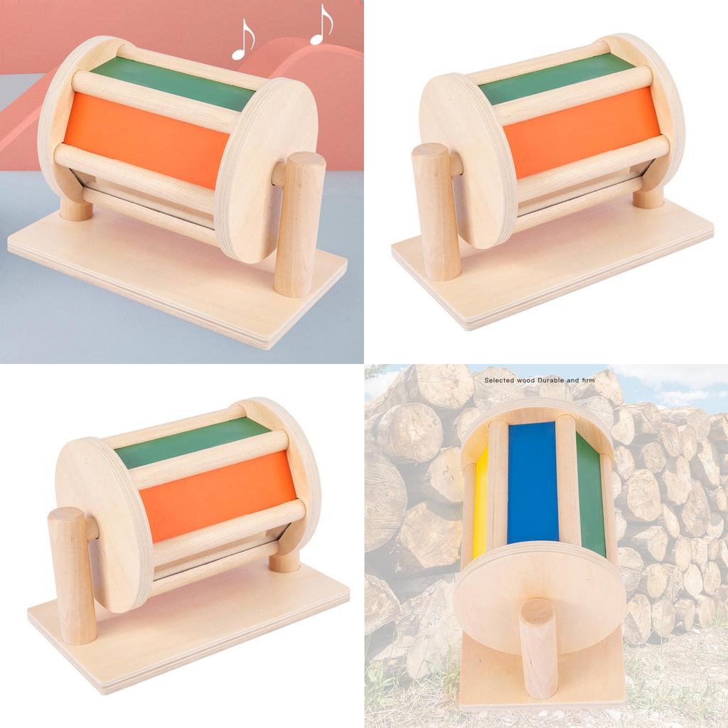 Wooden Montessori Textile Drum Educational Toy For Preschool Learning