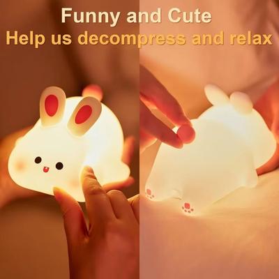 Rechargeable Rabbit Silicone Night Light Tap Control Eye Protection Sleep Atmosphere Light Soft Light 3 Level Dimmable