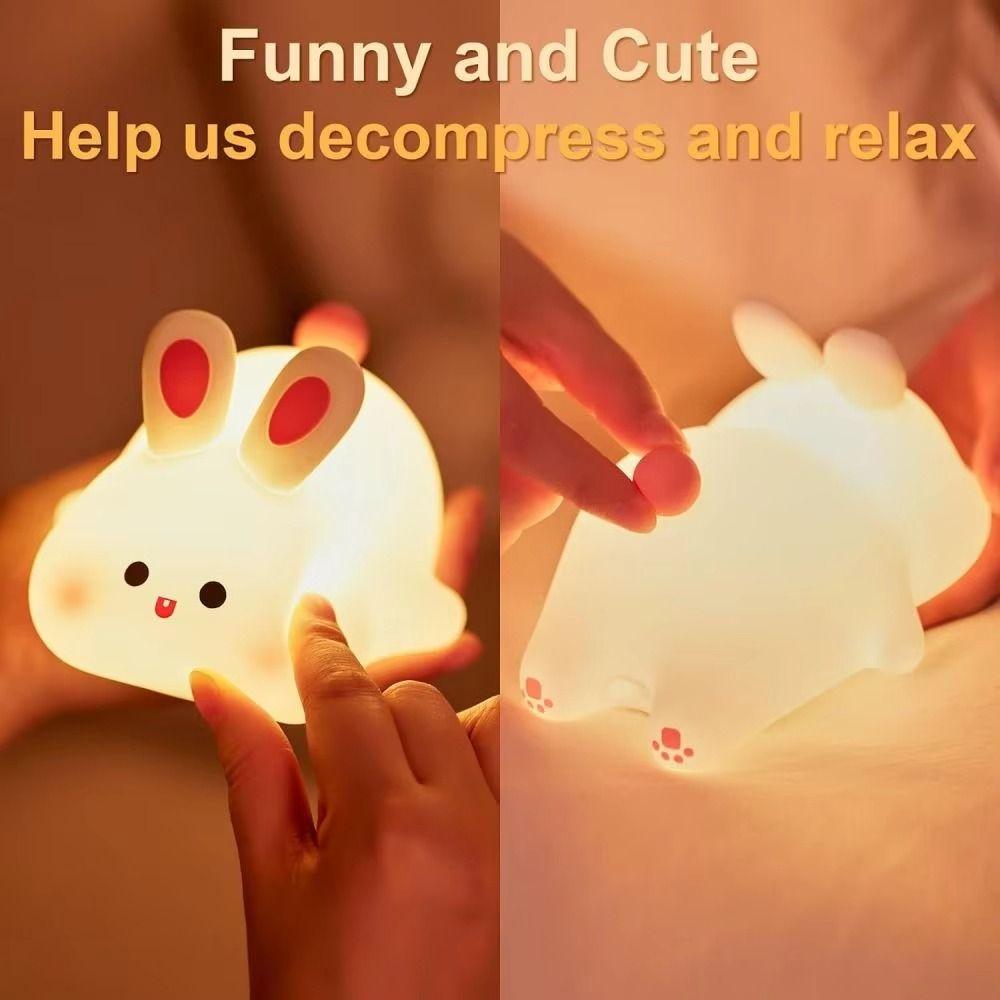 Rechargeable Rabbit Silicone Night Light Tap Control Bedside Decor Light  Children Toy
