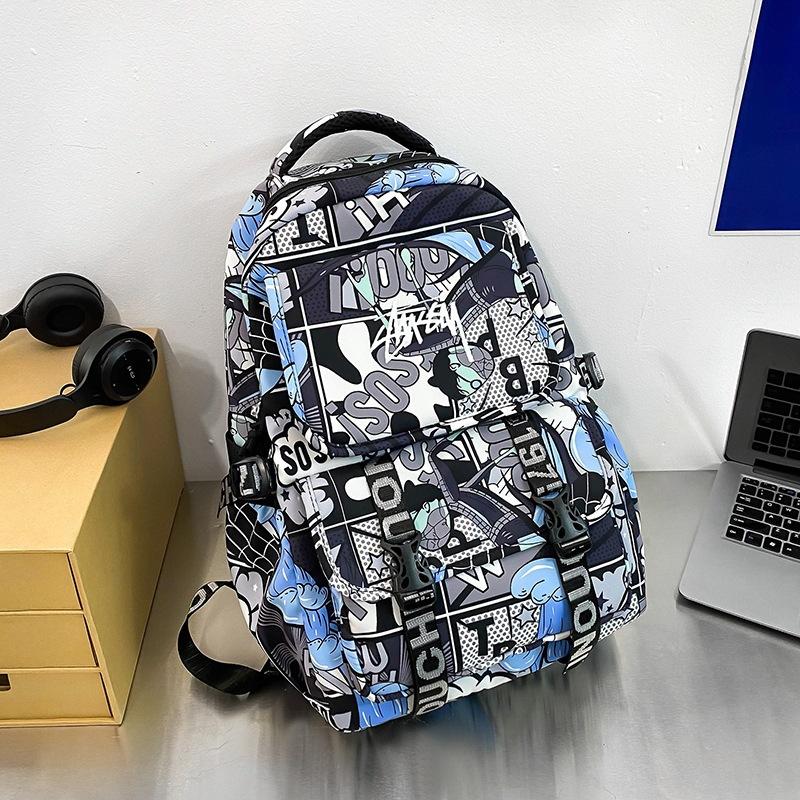 Schoolbag Backpack Men's 1011 New Personalized Graffiti Middle School Student Schoolbag Japanese Trendy Brand College Student Couple Travel Backpack