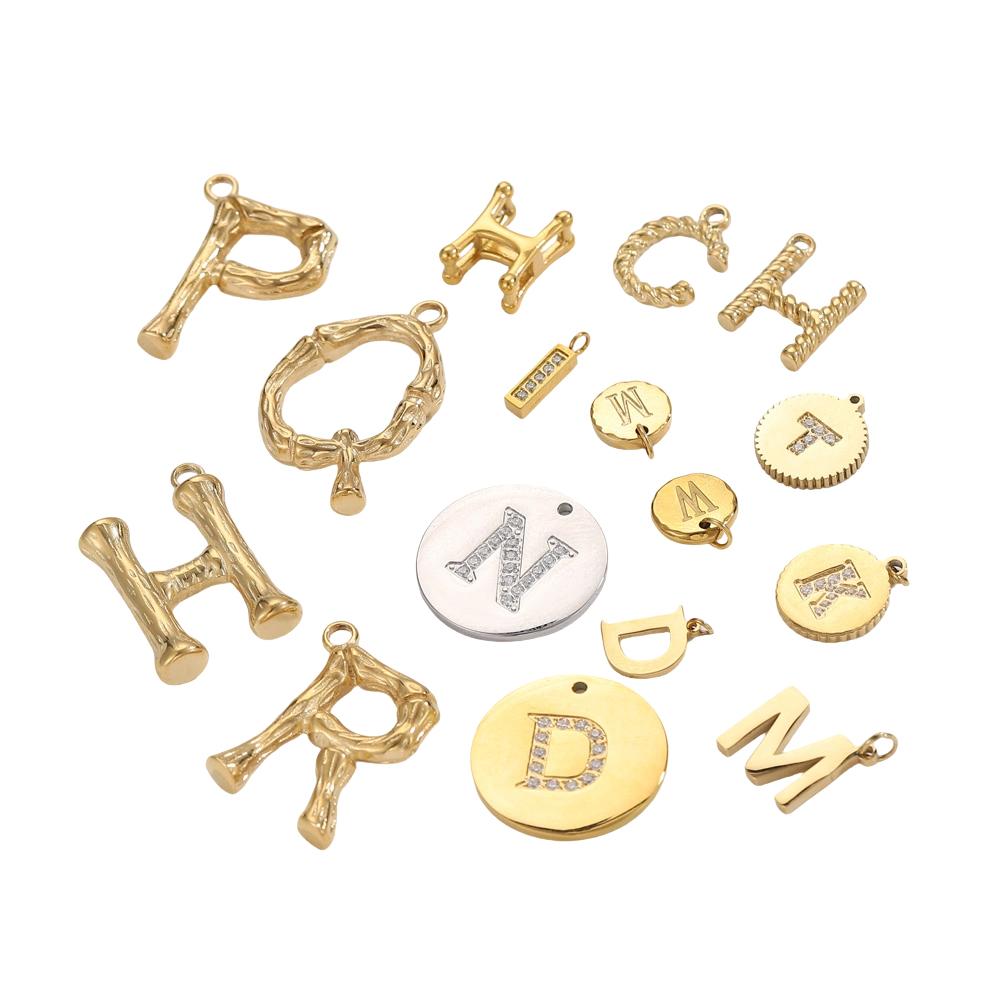 CARLIDANA Initial Alphabet Charms Gold Plated High Quality Stainless Steel Chunky Bubble 26 Letter Pattern Pendant Gift Jewelry